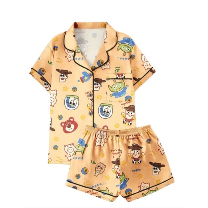 Conjunto de Pijama de Cetim de Desenho Animado