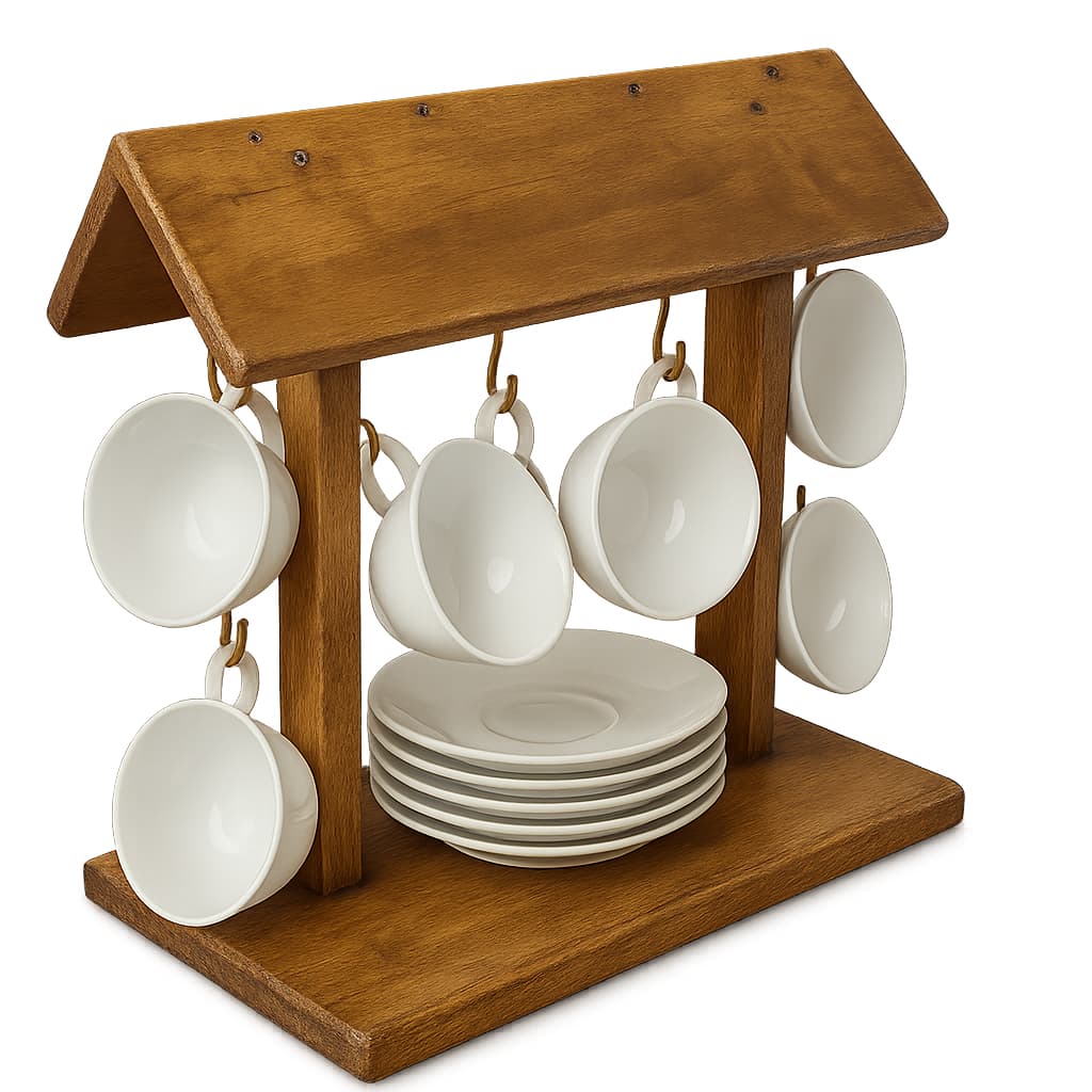 Porta Canecas De Café Cozinha Mesa 6 Xícaras Suporte em madeira pinus linha premium quality