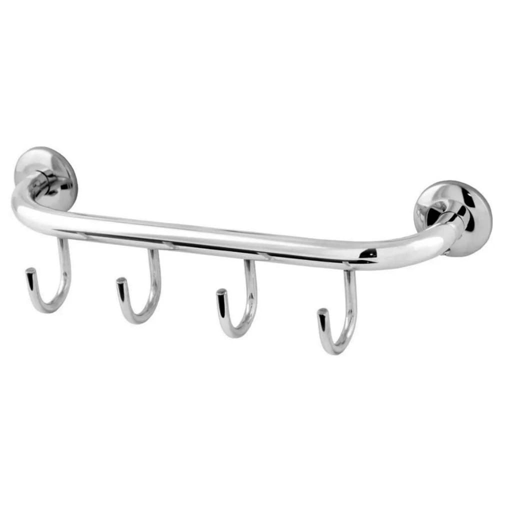 Cabide Quadruplo Suporte Roupas Aço Inox Aluminio 4 Ganchos 25cm