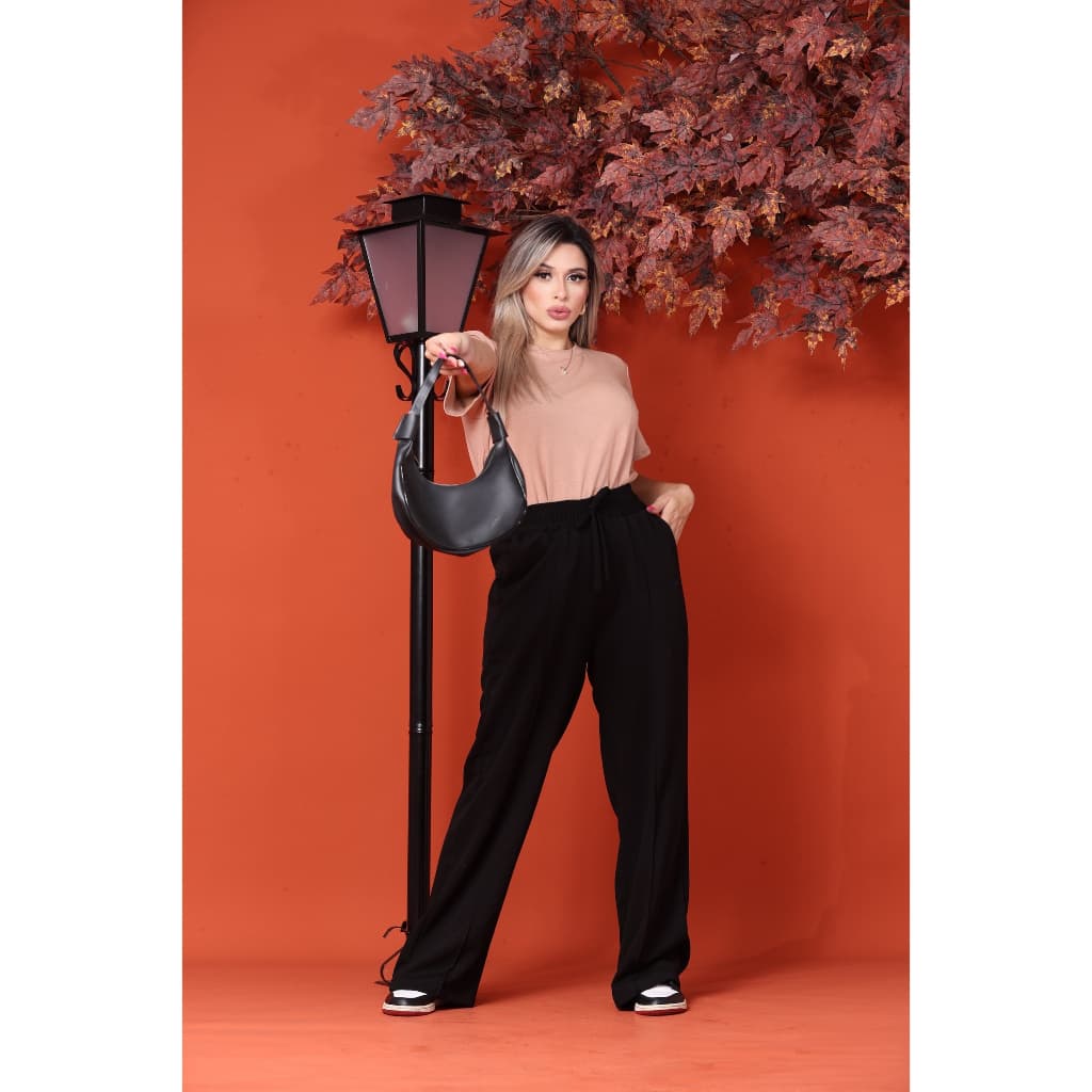 Calça Pantalona Moletom Moletinho Inverno Casual Moda Gringa Blogueira