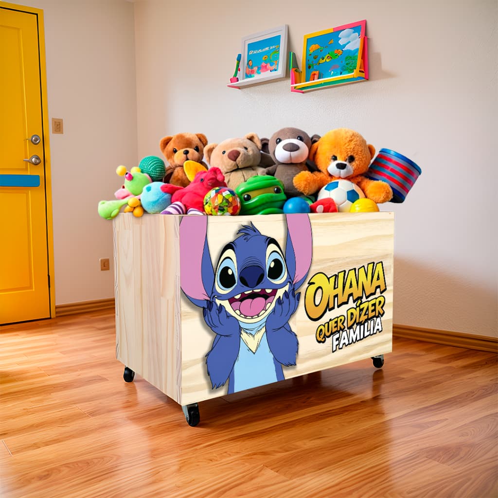 Caixa Organizadora de Brinquedos, Caixote de Madeira, Bau de Brinquedos com Rodinhas, 45 Litros