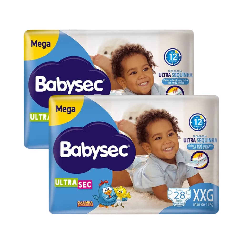 Kit 2 Fraldas Babysec UltraSec Mega - Todos os Tamanhos Galinha Pintadinha