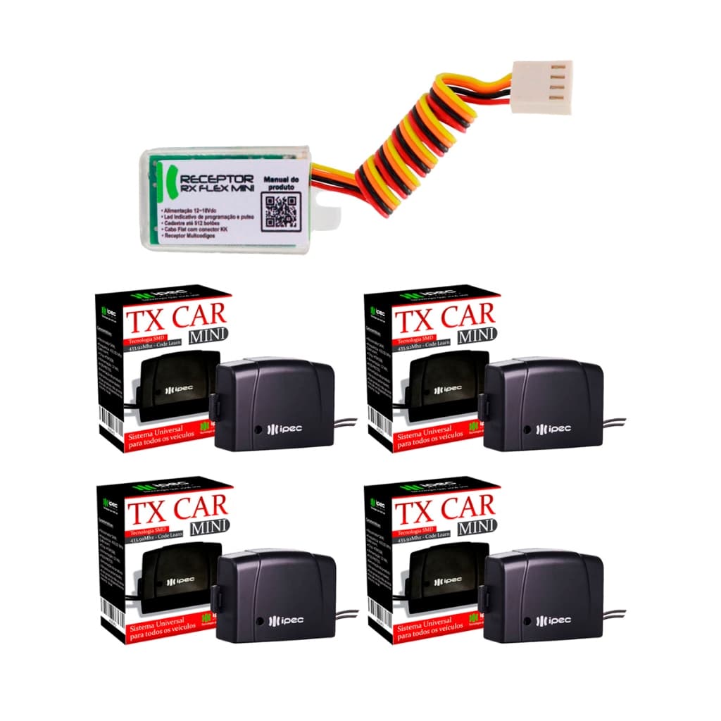 Kit Receptor Auxiliar + 4 Tx Car Mini Ipec Para Centrais PPA Jetflx Triflex e Legero Codigo Rolante