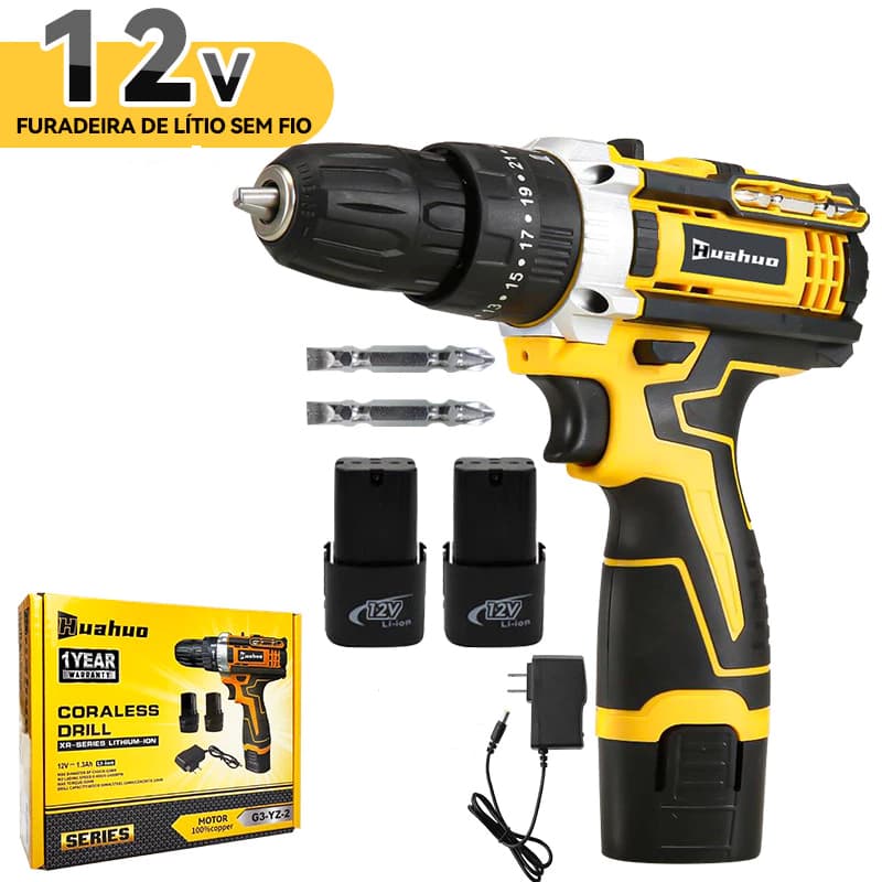 Parafusadeira Furadeira 12V 18v 26v 2 Baterias Com Carcaças De Caixas De Papelão Maleta Completo