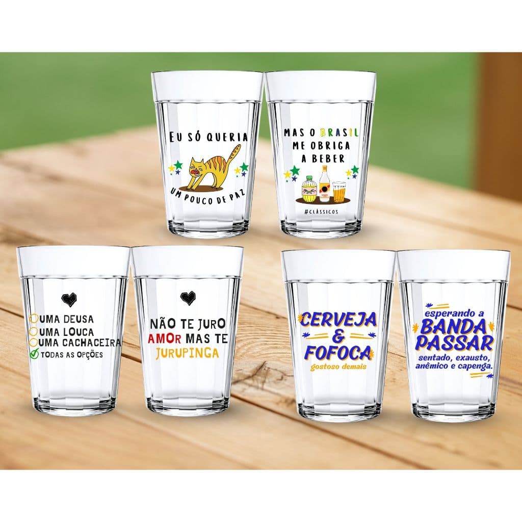 Kit 2 Copos Vidro Resistente Item Personalizado Frases Criativas Cervejinha 190ml Presente Divertido Não Desbota