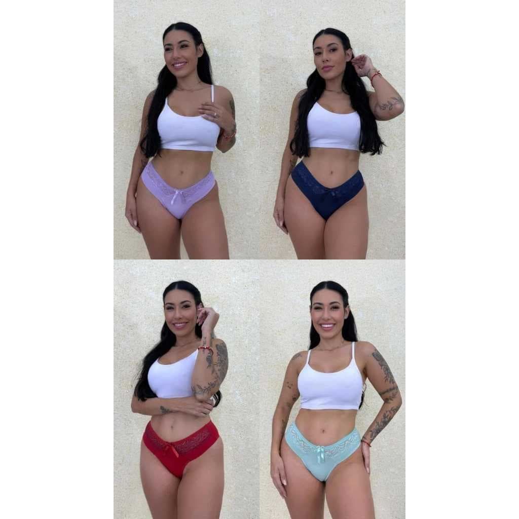 Kit 3 Calcinhas Feminina Detalhes em Renda Tanga Delicada Luxo Conforto
