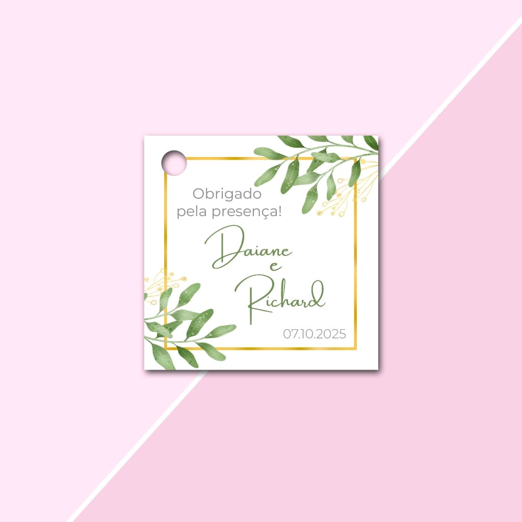 Tags Personalizadas Formato Quadrada 4,5x4,5cm para lembrancinhas de Casamento, Noivado e Chá de Cozinha, aniversário