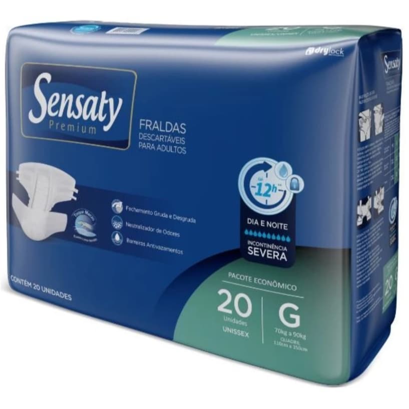 Fralda Geriátrica Adulto Sensaty Premium Tam. G 20 Unidades - 70 a 90kg