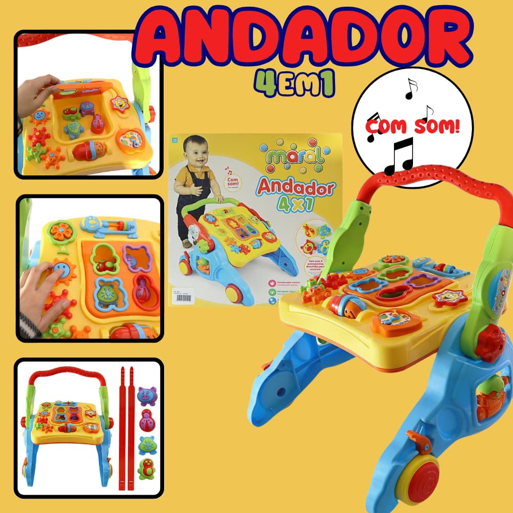 Andador E Mesa Didático Para Bebê 4 Em 1 Com Som- Educativo a partir dos 3 meses