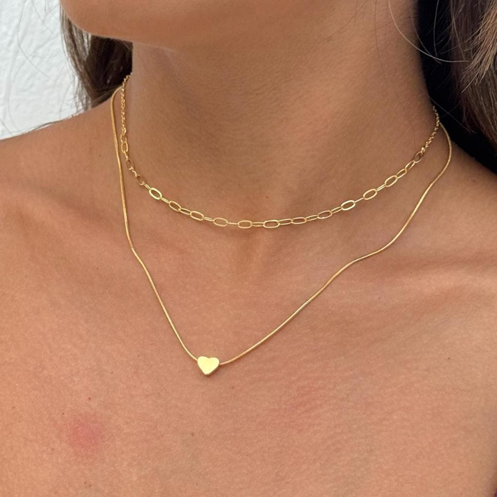 Colar Duplo Carti Coração Banhado a Ouro 18k