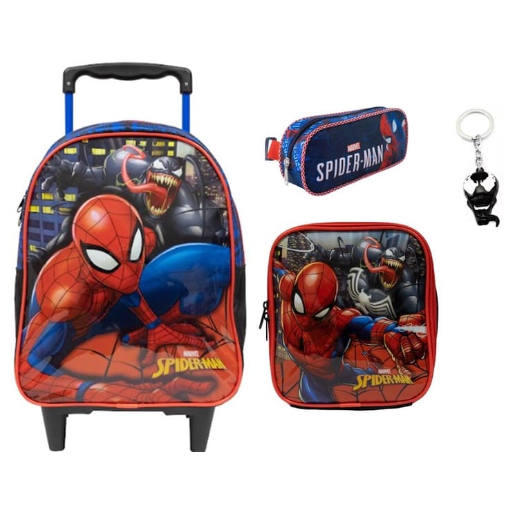 Kit Escolar Menino Spider Man Mochila de Rodas + Lancheira Térmica + Estojo + Chaveiro