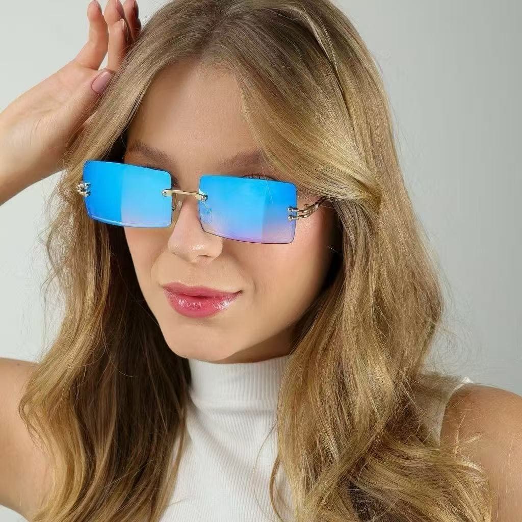 Óculos De Sol Quadrados Sem Moldura Da Moda | Estrutura Leve De Proteção UV Unissex Para Uso Diário/Viagens/Condução