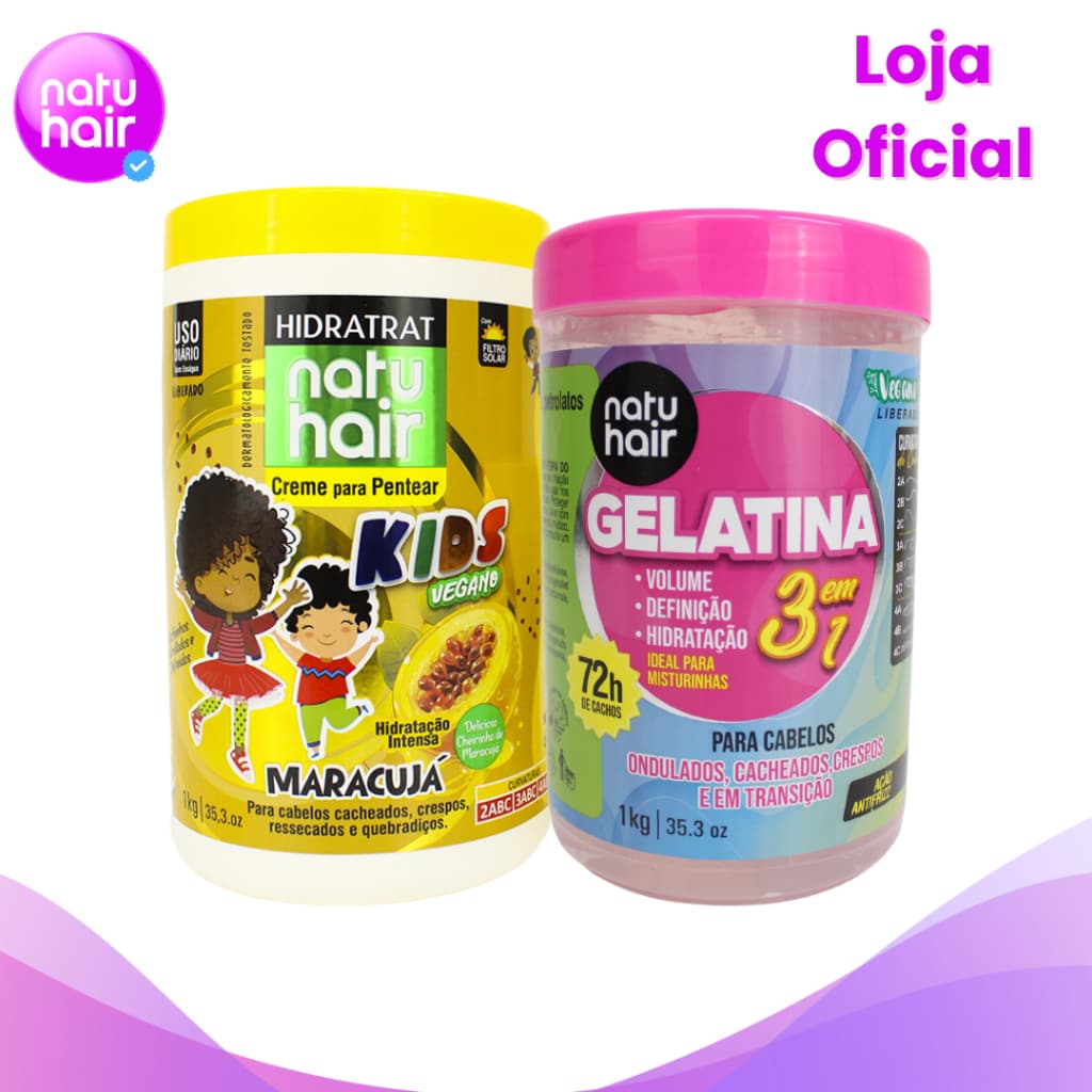 Kit Creme de Pentear Maracujá + Gelatina modeladora de cachos 3 em 1 Natuhair 1 KG