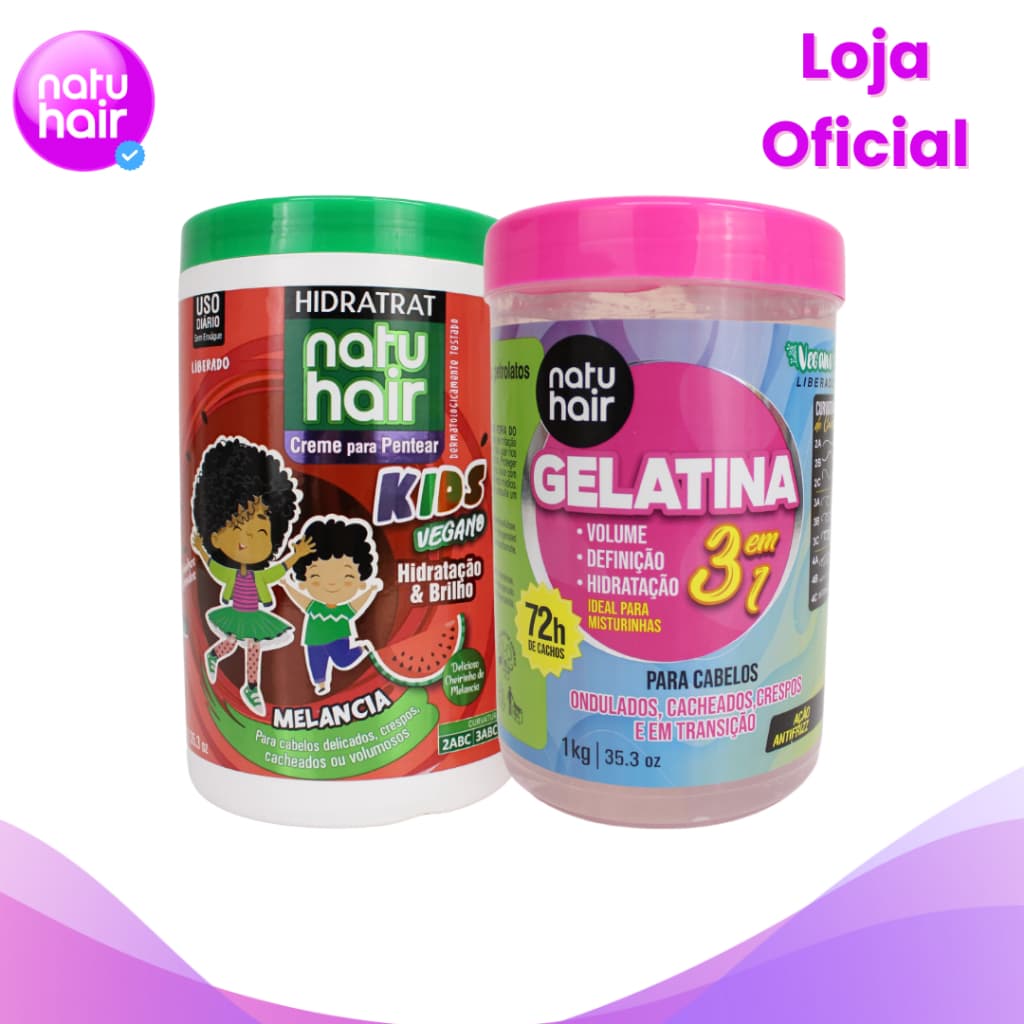 Kit Creme de Pentear Melancia + Gelatina modeladora de cachos 3 em 1 Natuhair 1 KG