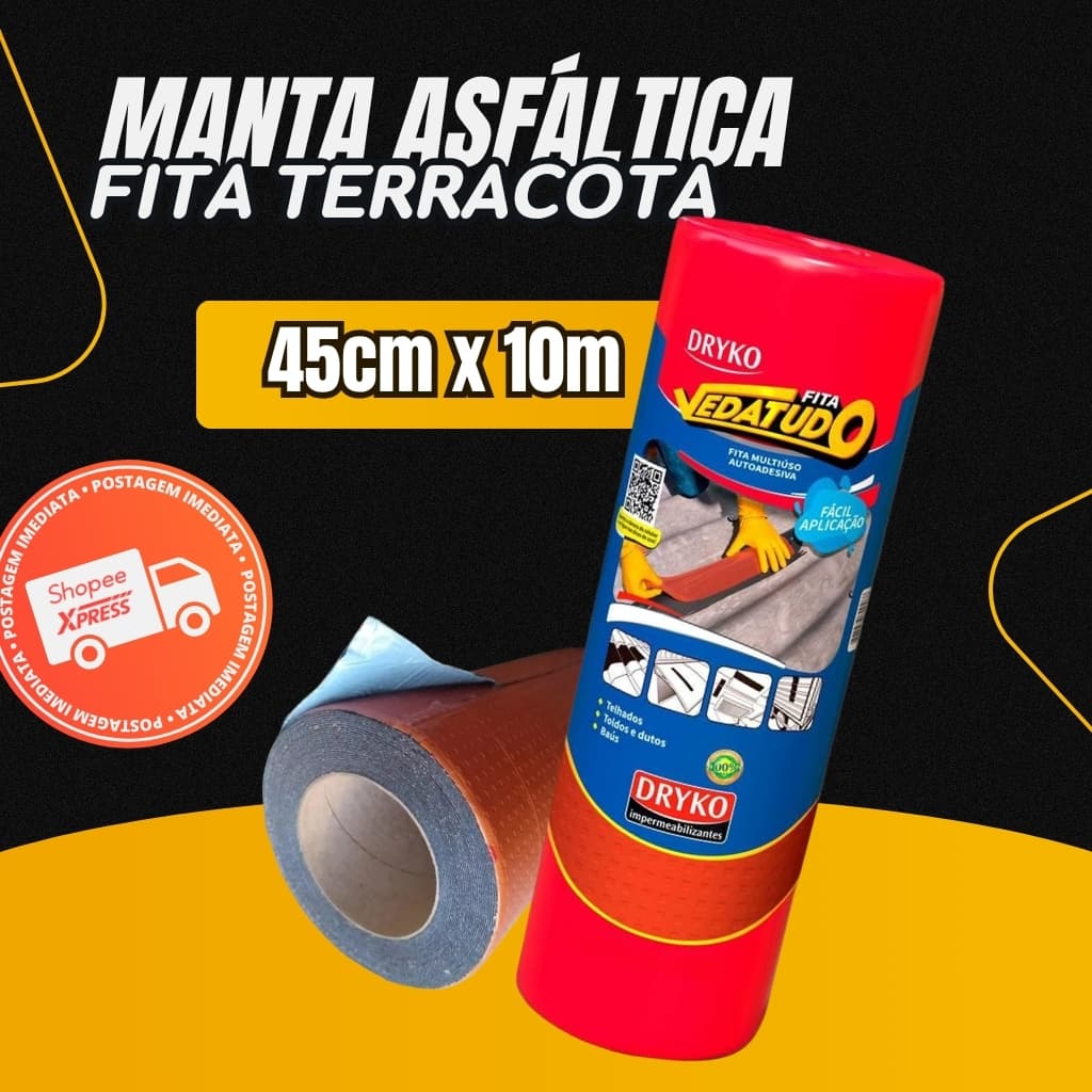 Manta Asfáltica Terracota Telhado Auto Adesiva- 45cm X 10m