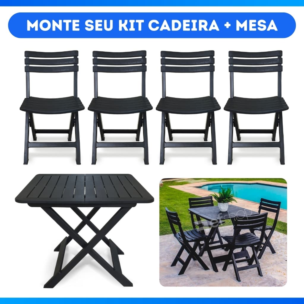 Cadeira ou Mesa Dobrável Plástica Preta P/ Restaurante Bares Area de Lazer Arqplast