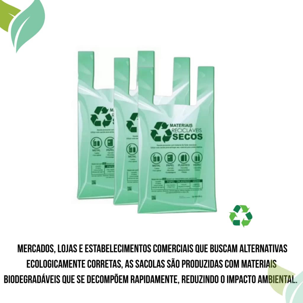 Pacote Sacola 23X35 1000 Unidades Verde Bioplástica Padrão Prefeitura Reciclável Mercado Produtos