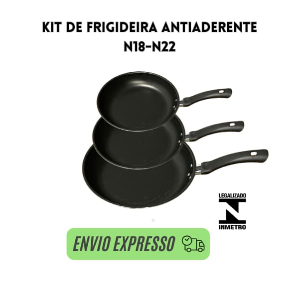 kit frigideira antiaderente, jogo frigideira antiaderente com 3 unidades pequena, media, grande.