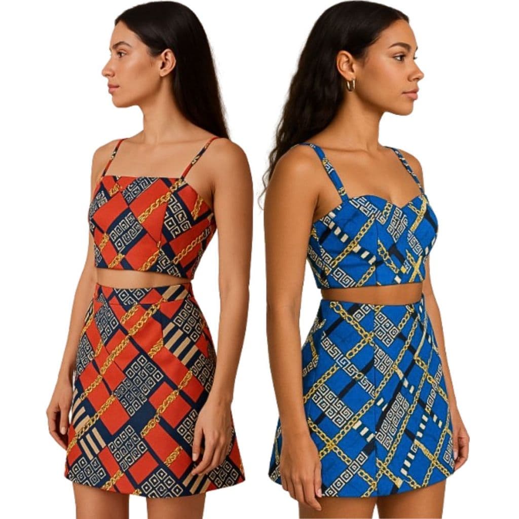 Conjuntos Cropped de Alça com Bojo e Saia com Zíper Traseiro