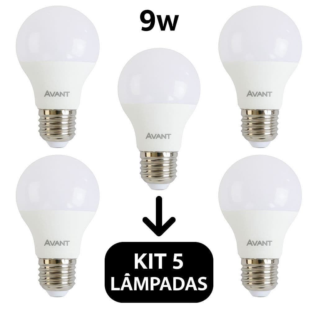 Kit 5 Lâmpada Led Bulbo 9W 6500k Branco Frio E27 Avant