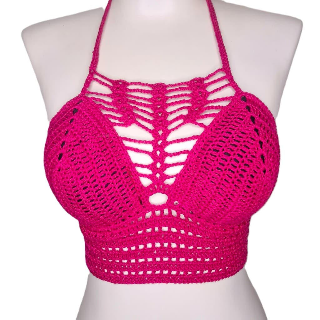 Top Cropped de Crochê Crochet Ajustável T-Shirt Croped Blusa Biquini Verão Praia Moda Feminina