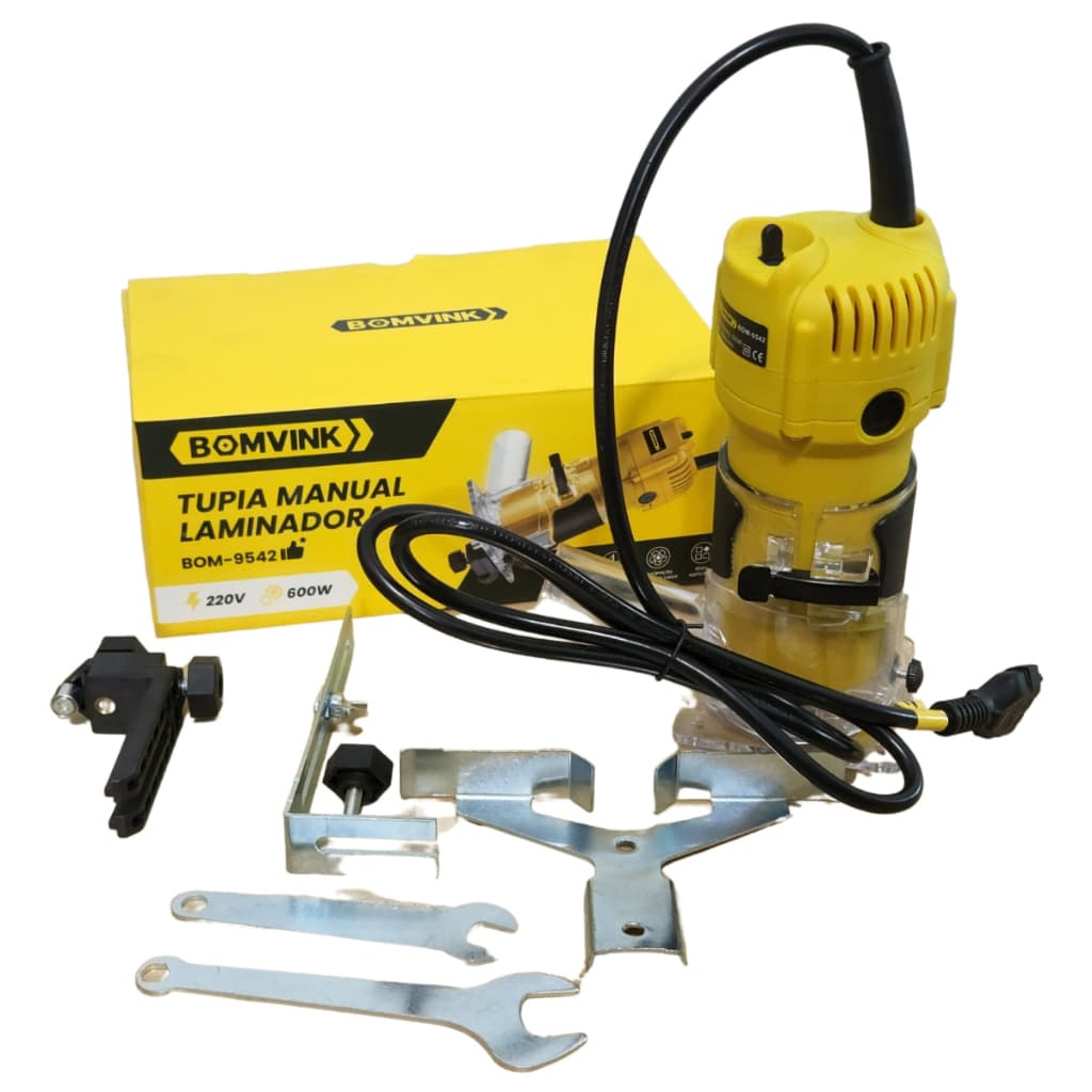 Tupia Manual para Madeira BOMVINK 600W com Guia e Chaves