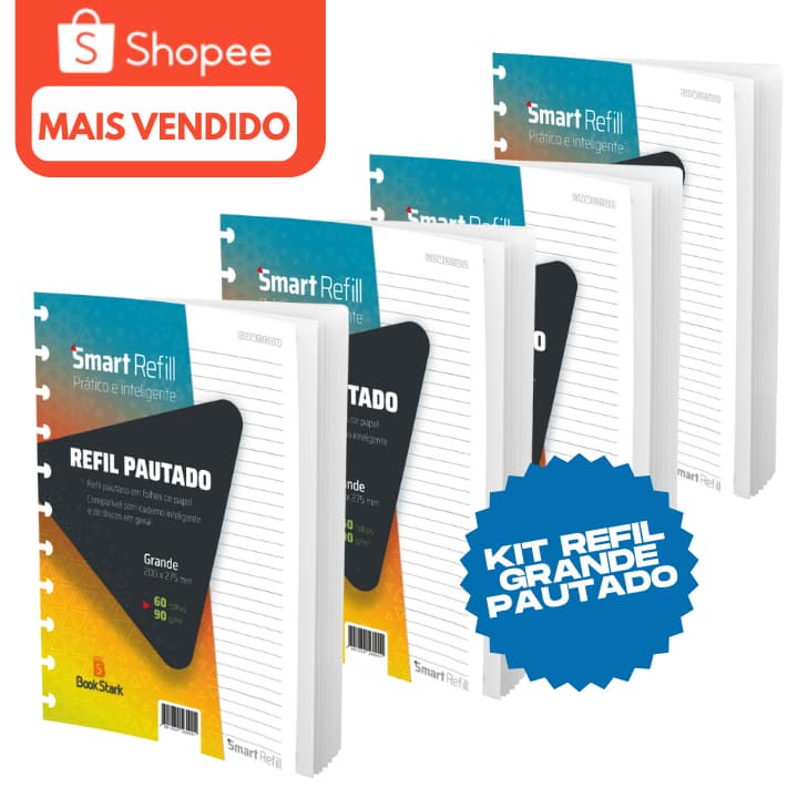 Refil Caderno de Discos 90g - 60/120/240 Folhas Pautado grande 11 Furos Smart Refill