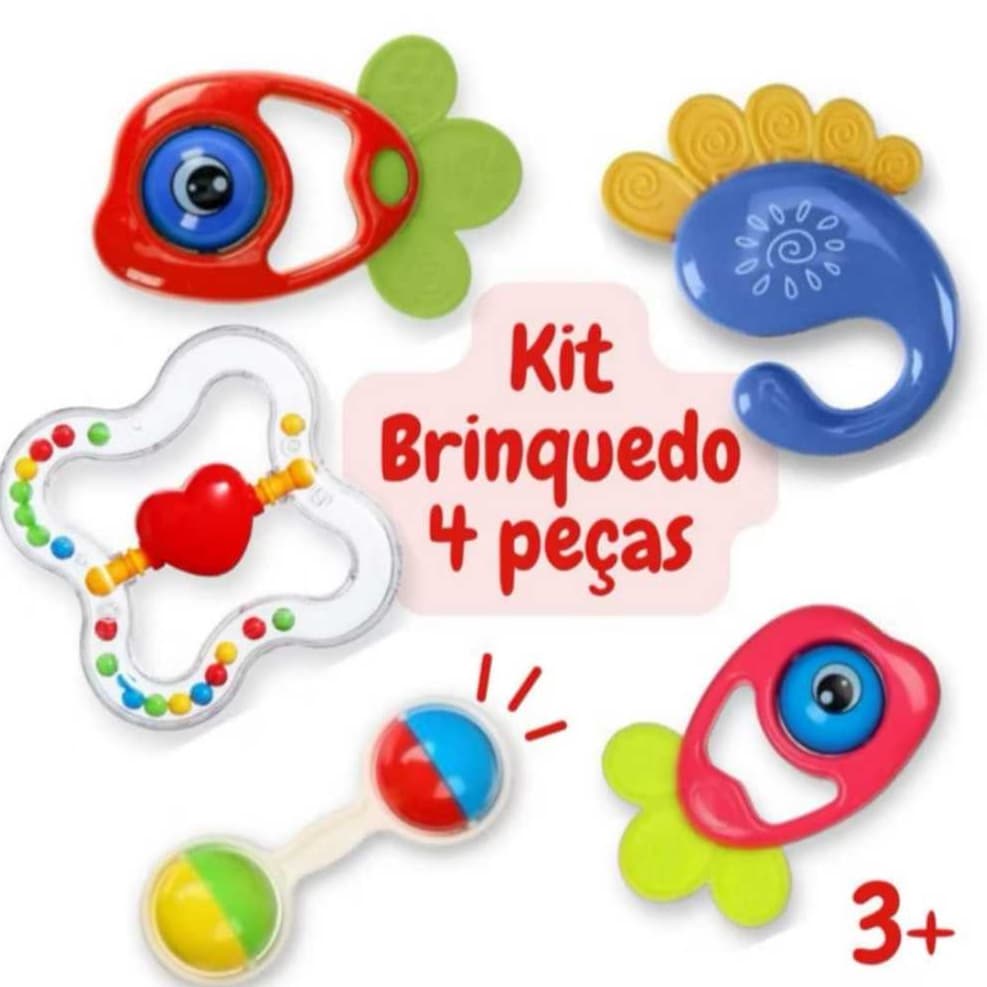 chocalho;Brinquedos Para Bebê Kit com 4 pçs Chocalho e Mordedor Macio Colorido