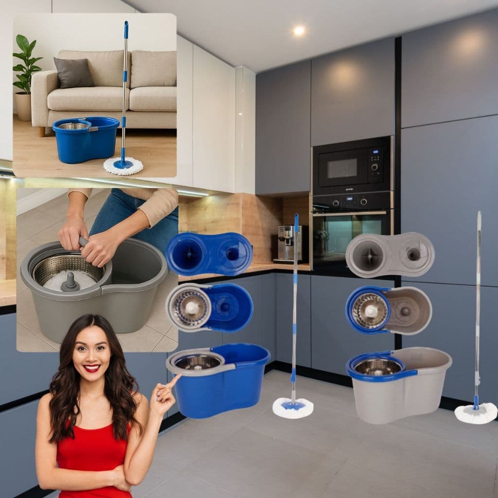 Mop Esfregão Limpeza Giratório Microfibra 360 Balde 8l + Rodo Silicone Vassoura Mágica tira Pelo
