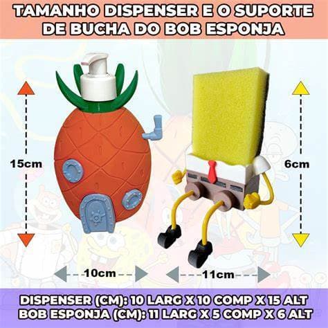 Kit Suporte De Bucha Do Bob Esponja E Dispenser Detergente
