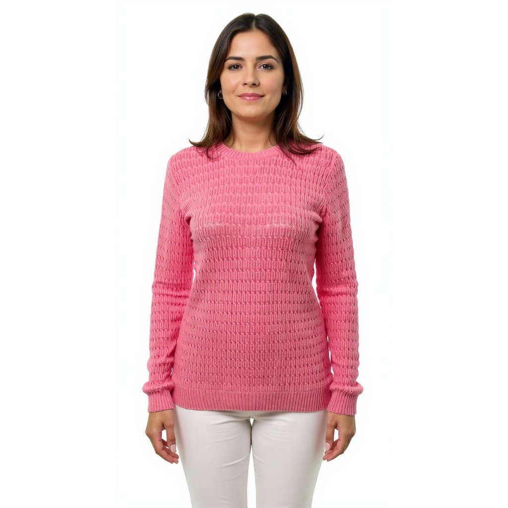 Blusa Suéter Tricô Feminina de Lã Gola Redonda Tricot com Tranças Inverno