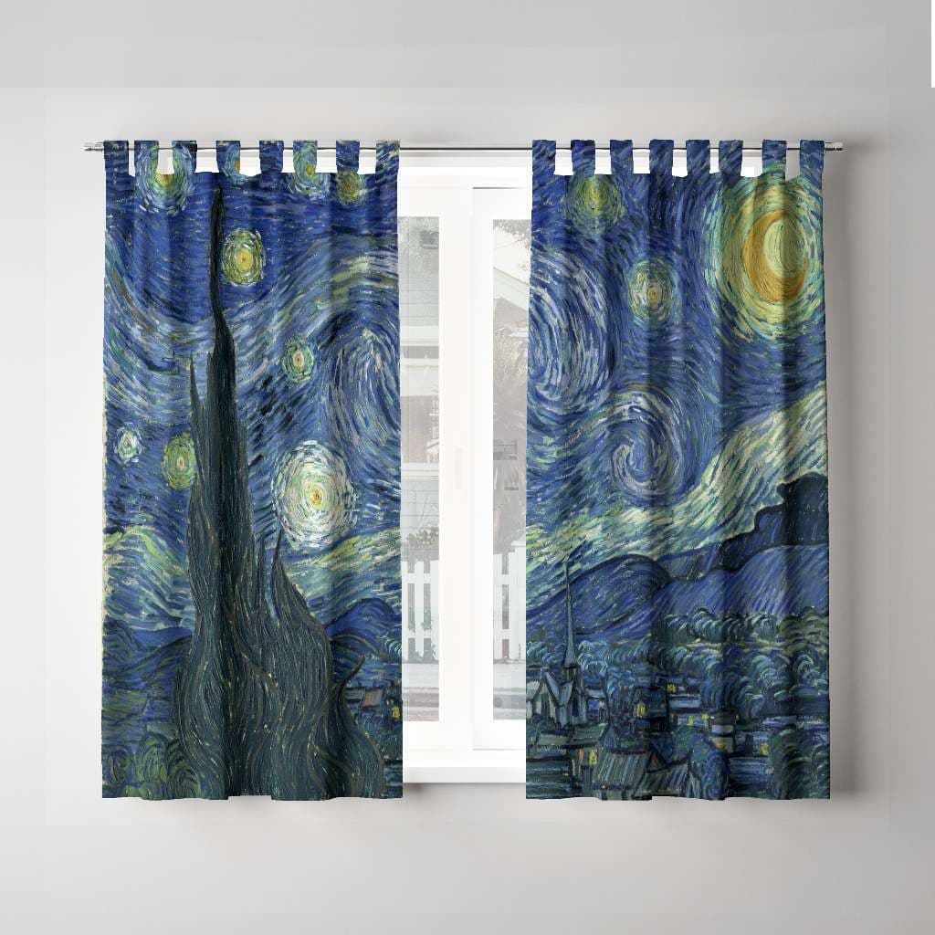 Cortina Noite Estrelada Van Gogh Em Tecido Estampada 2,0x1,4m