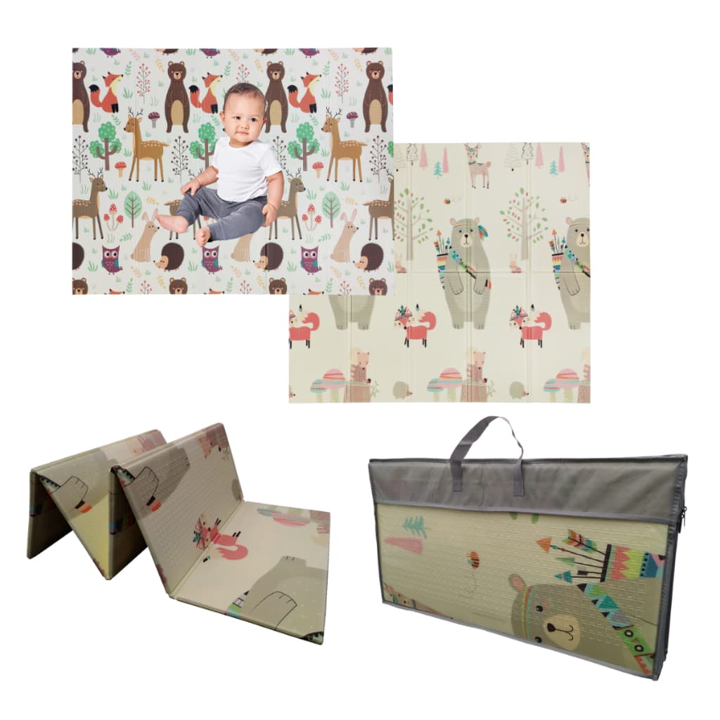 Tapete Infantil de Atividades Bebê Dobrável Dupla Face Infantil Tatame Tribo Animal 150 x 200 Ibimboo