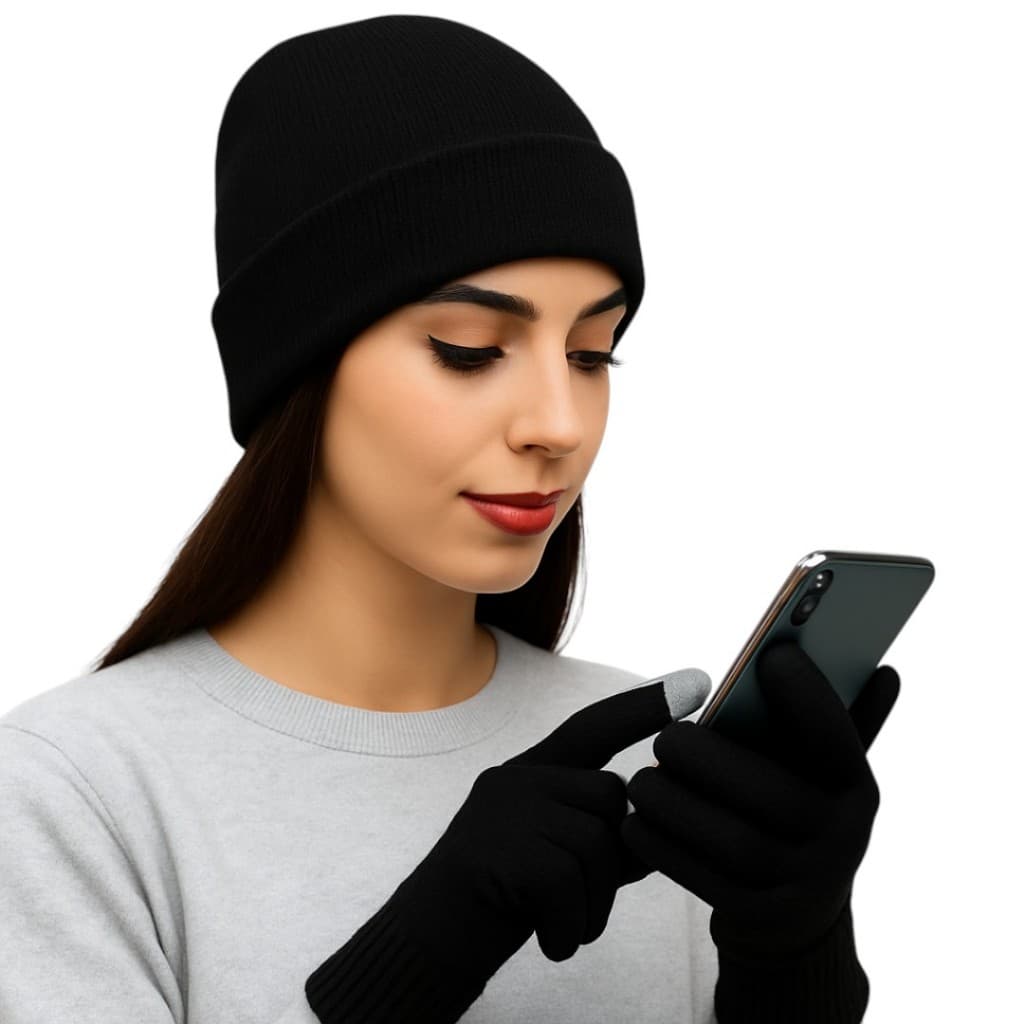 Kit Touca Gorro E Luva Touch De Frio Para Adulto Cor Preta