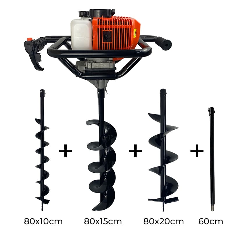 Perfurador de Solo A Gasolina 52cc INCLUSO Brocas 80x10cm + 80x15cm + 80x20cm + Extensão 60cm Carbon Fak