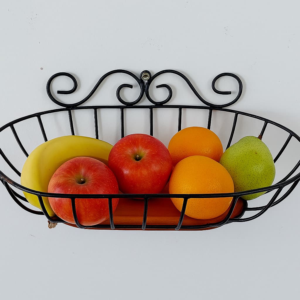 Fruteira de parede artesanal de ferro oval de 1 andar grande
