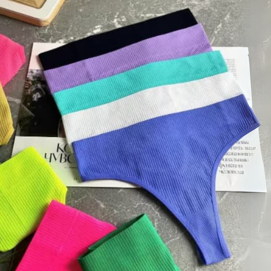 Kit Calcinhas Canelada Importada Fio Tanga Cintura Alta Pala Dupla
