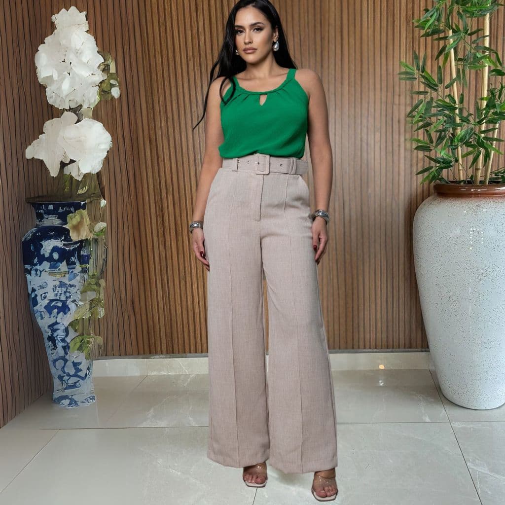 Calça pantalona TECIDO LINHO cos alto cintura alta J,C