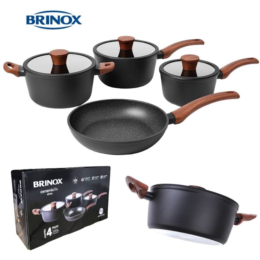 Jogo De Panelas Brinox Conjunto Cerâmica Com Indução Sirius 4 Peças
