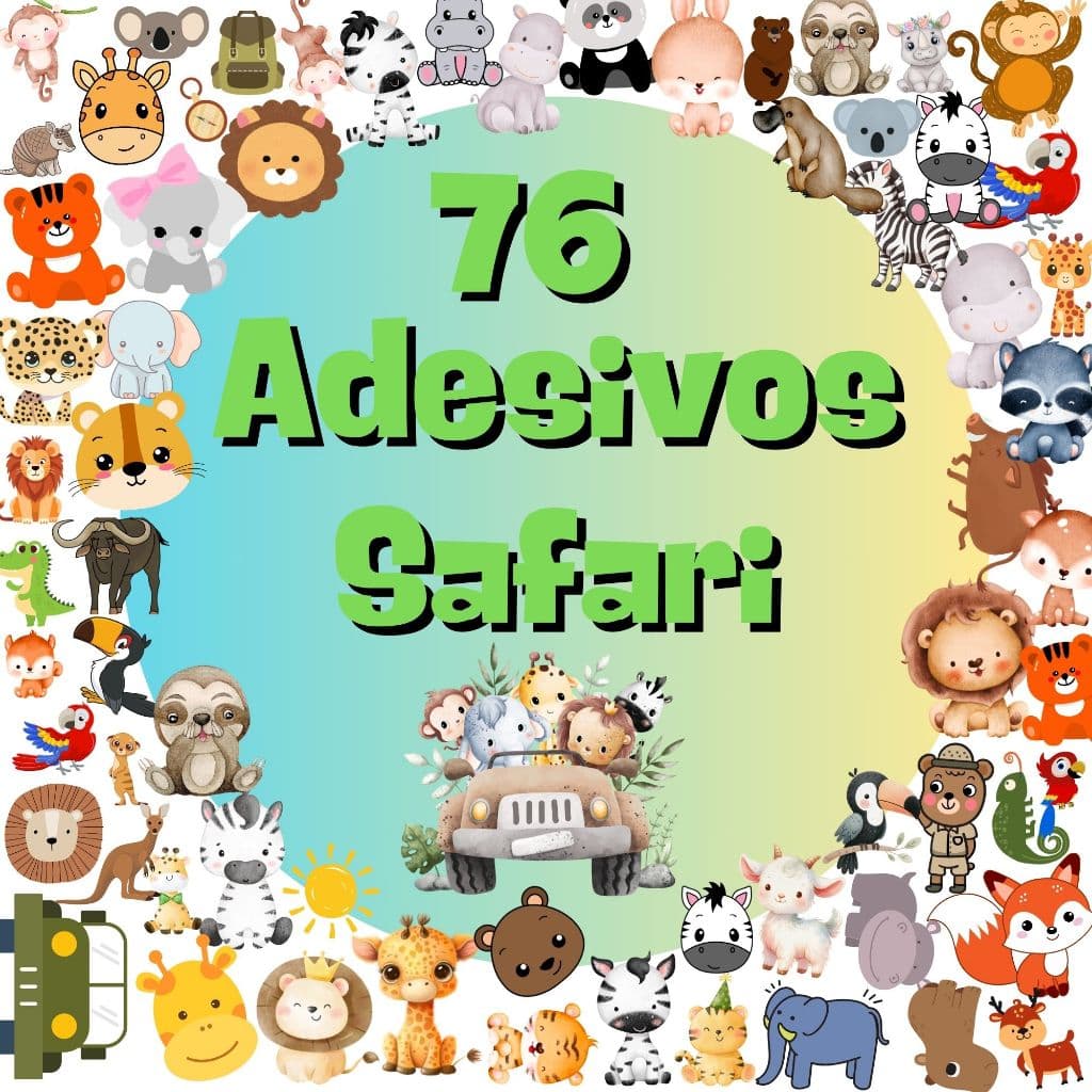 Kit 76 Adesivos Safari para Agenda Cadernos Notebook Planner