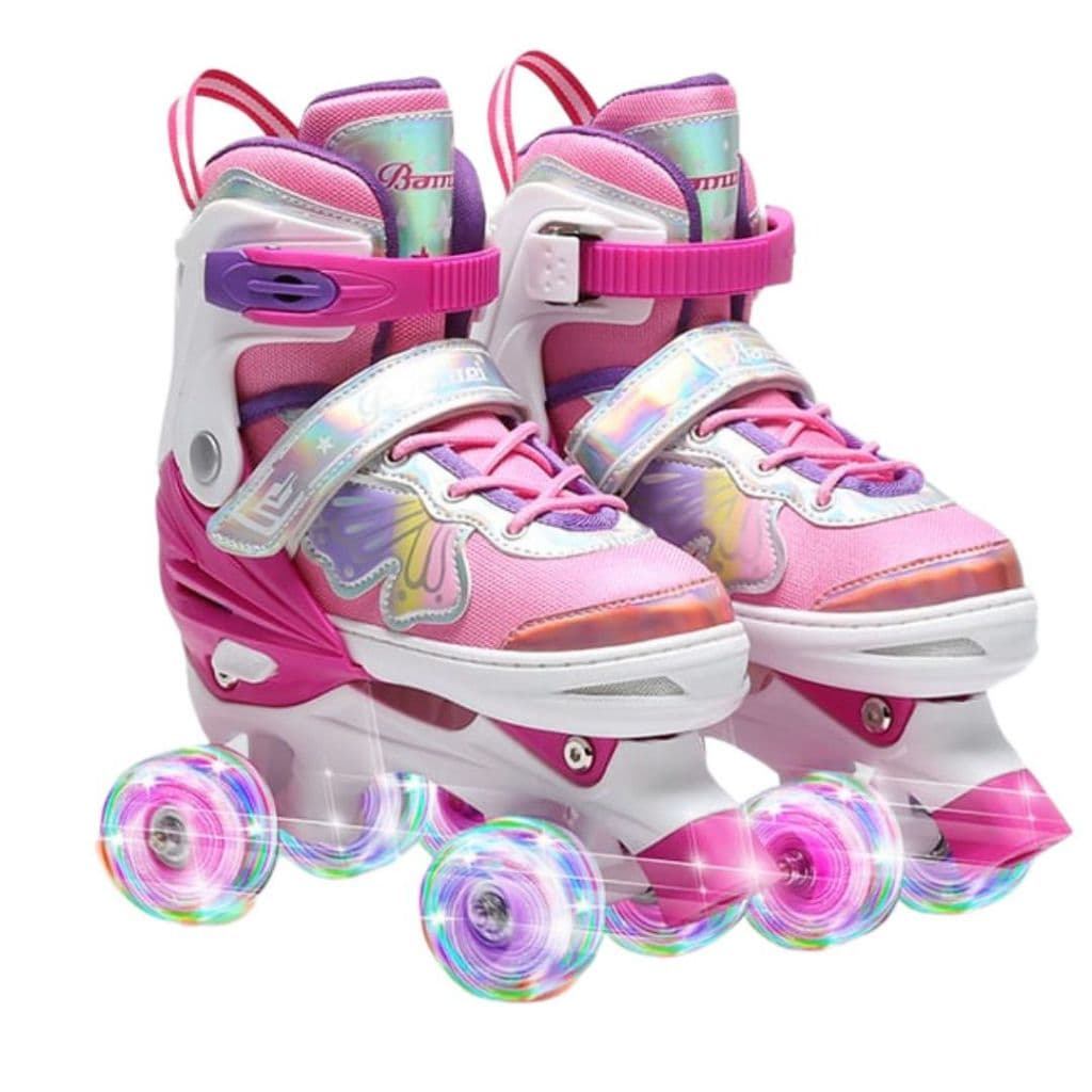 Patins 4 Rodas Infantil Led borboleta Tamanho ajustavel