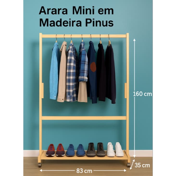 ✅ Funcional e Compacta: Arara Mini em Madeira Pinus