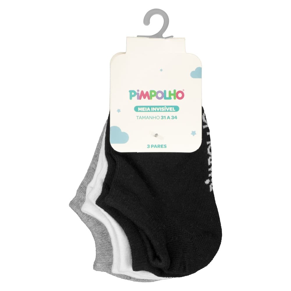 Kit Com 3 Pares De Meia Invisivel Unissex Casual Infantil Confortavel