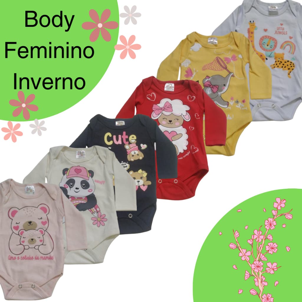 Body Bebê Menina Manga Longa Roupas para Bebê Estampado