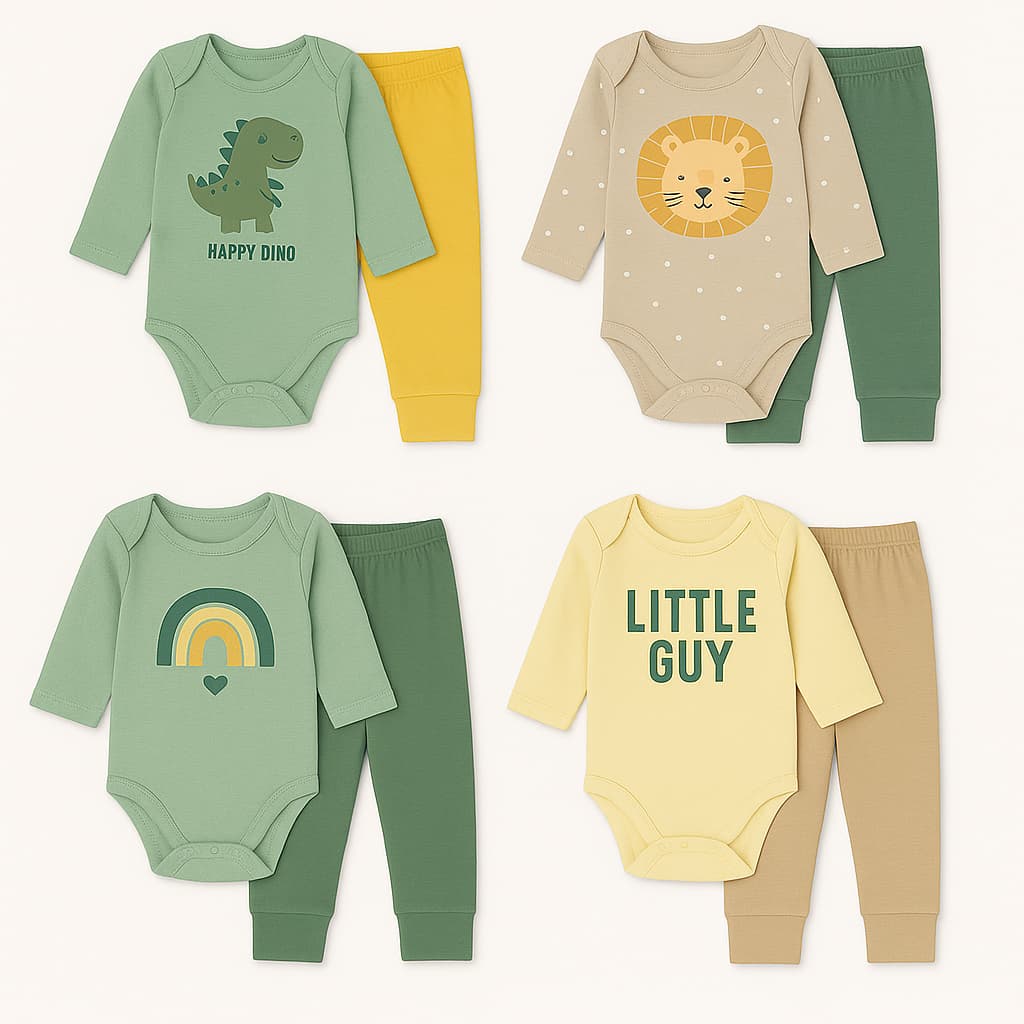 Conjunto Bebê 2 Peças  1 Body Manga Longa 1 Calça Mijão Algodão Sortido Unissex Moda Infantil