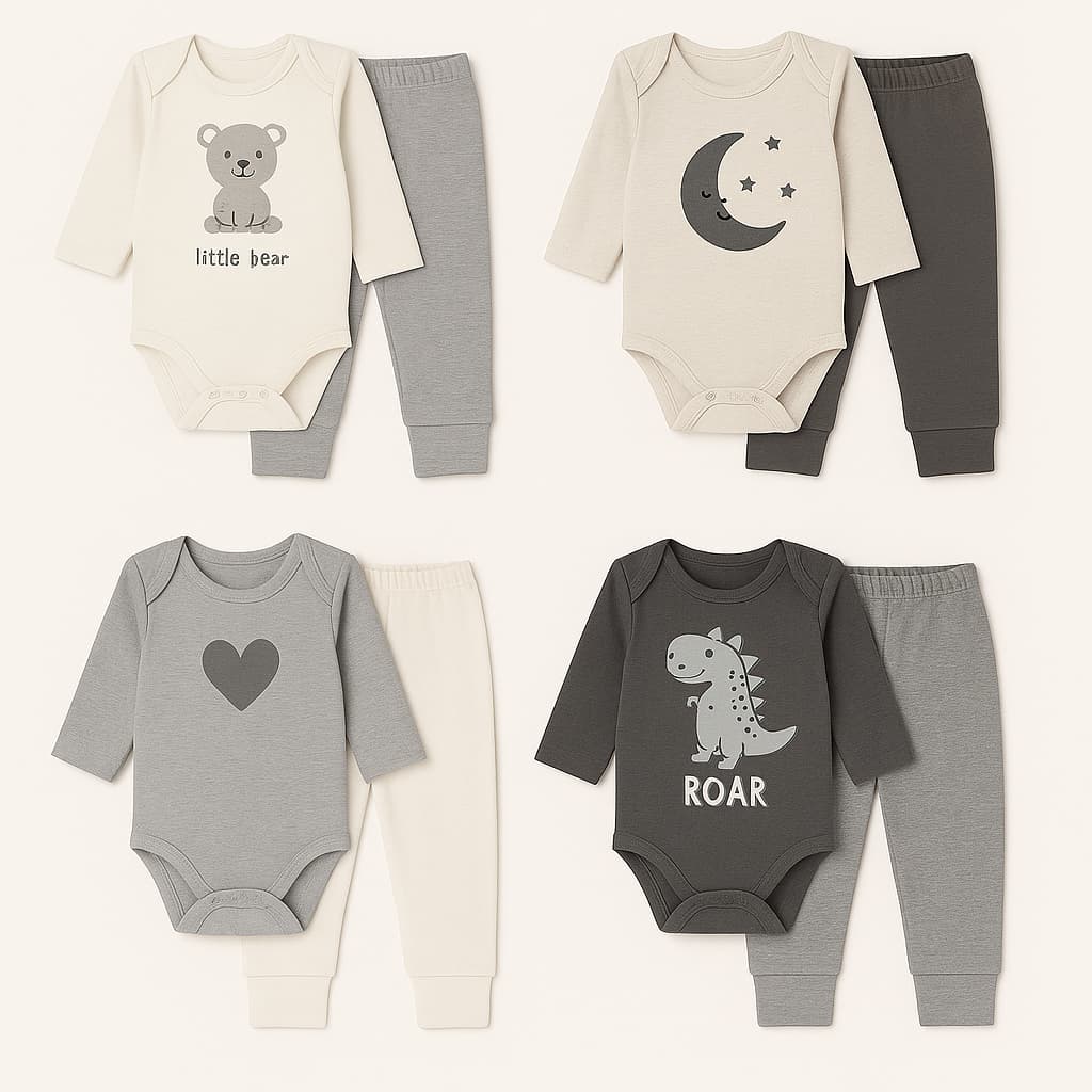 Conjunto Bebê 2 Peças 1 Body Manga Longa 1 Calça Mijão Algodão Estampas Sortidas Unissex