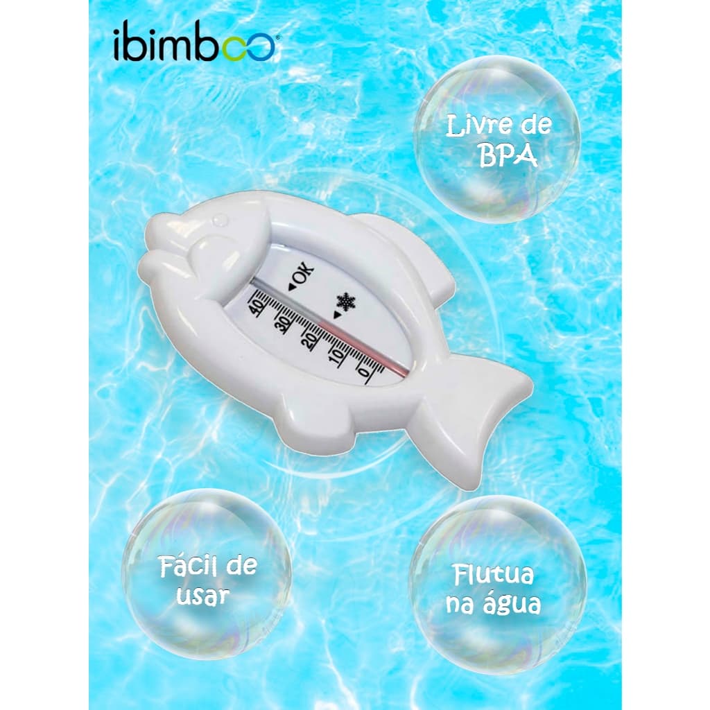 Termômetro Para Banheira Banho do Bebê Peixe Branco Temperatura da Água 0º a 40º Ibimboo 15 x 9,5 cm