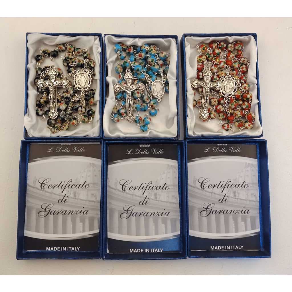 TERÇO ITALIANO CLOISONNÉ 8 mm FOLHEADO A PRATA L20B