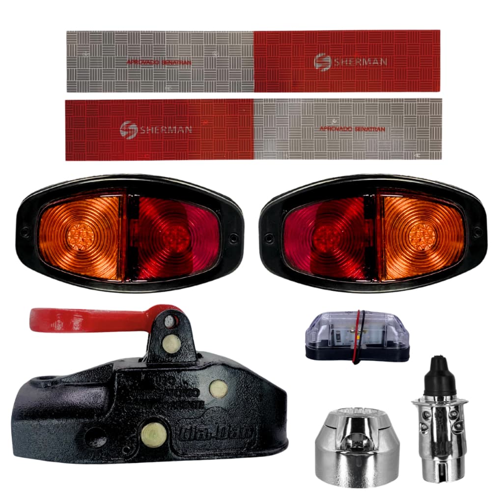 Kit Elétrico para Carretinha – Munheca, Lanternas LED, Canoinha e Faixa Refletiva | Completo e Resistente