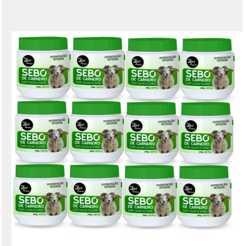 Kit com 12 unidades de Creme Hidratante Sebo de Carneiro com Cacau e uréia 240g Luvi